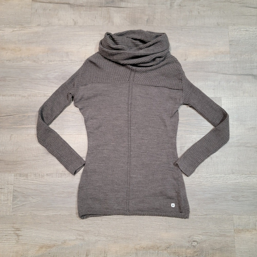 Smartwool Womens 100% Merino Wool Cowl Neck Sweater Taupe Brown Small Hiking Top